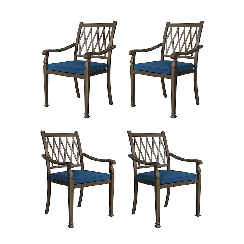 Patio Cast Aluminum Lattice Dining Chairs with Cushions (Set of 4)