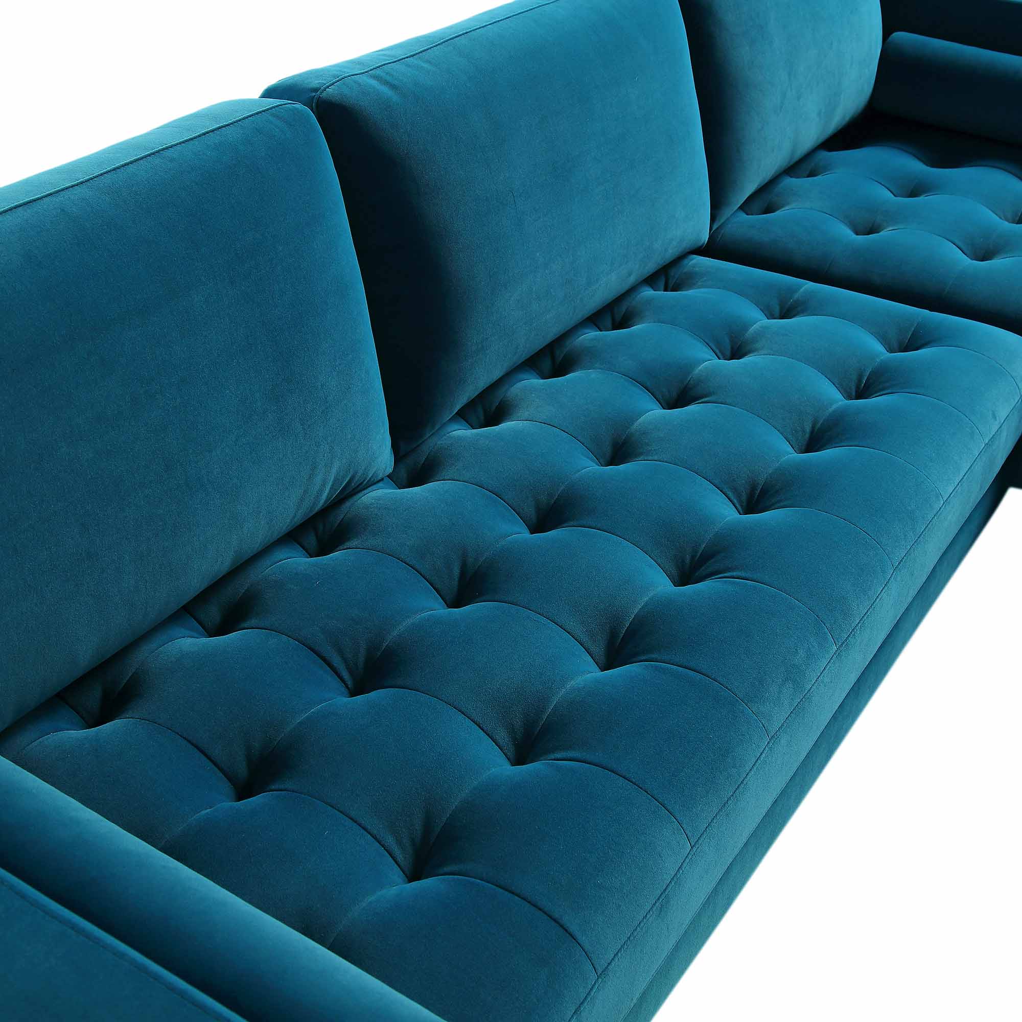 Teal Velvet 4-Seater Right Chaise Sofa, 105