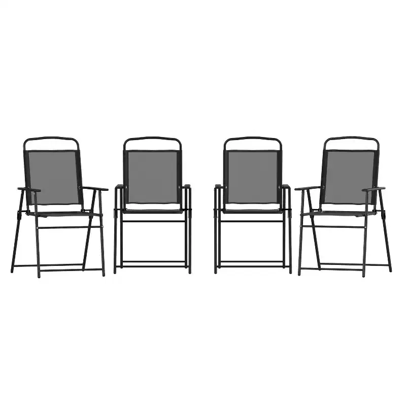 Flash Furniture Set of 4 Mystic Folding Patio Sling Chairs, Outdoor Textilene Lawn Chairs with Armrests