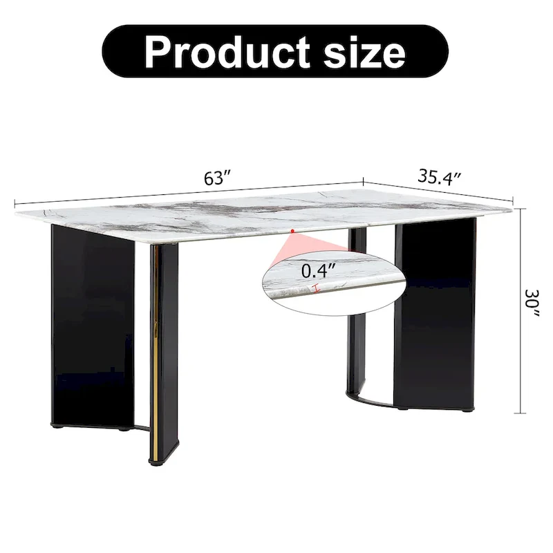 White Imitation Marble Rectangular Dining Table - White Marble