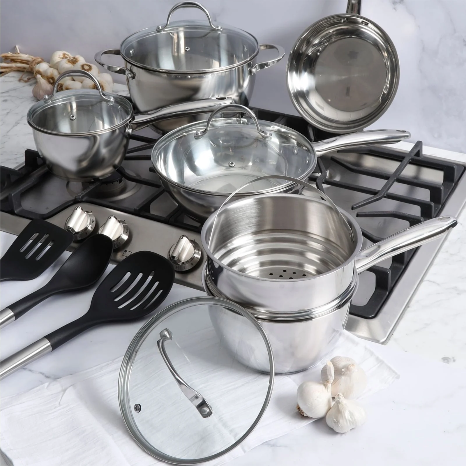 Oster Ridgewell 13 piece Stainless Steel Belly Shape Cookware Set