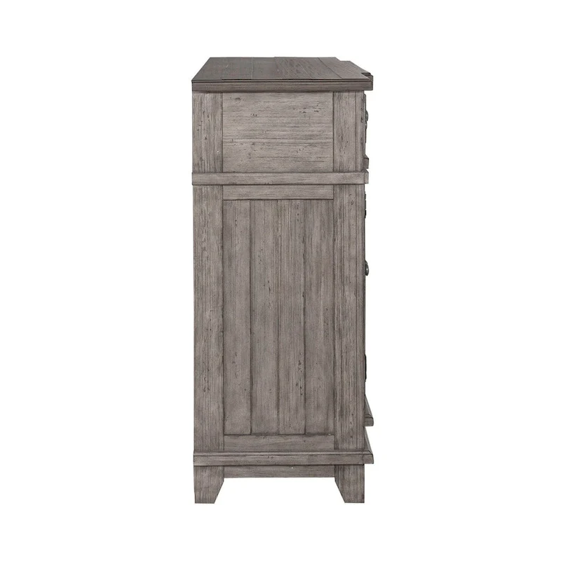 White & Grey Distressed Pine Breakfront Server – 1 Piece