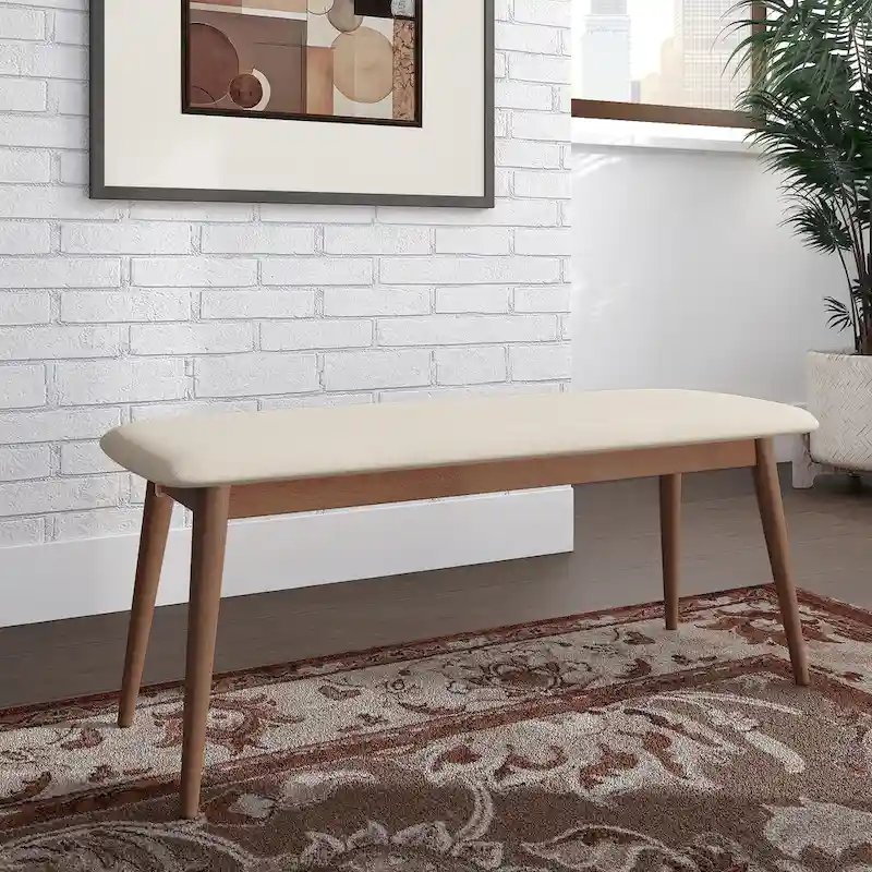 Mid-Century Modern Tapered Upholstered Dining Bench