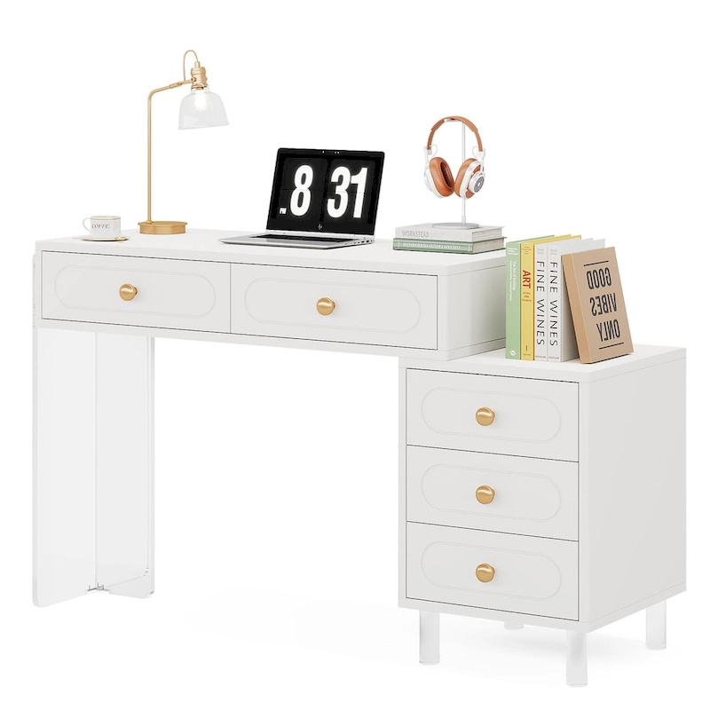 Modern 5 Drawers Computer Writing Desk with Acrylic Base