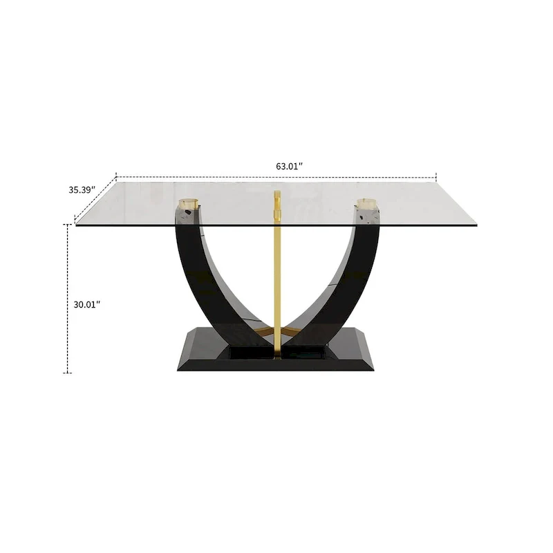Modern Stylish Rectangular Coffee Table with Glass Top and Wooden Base
