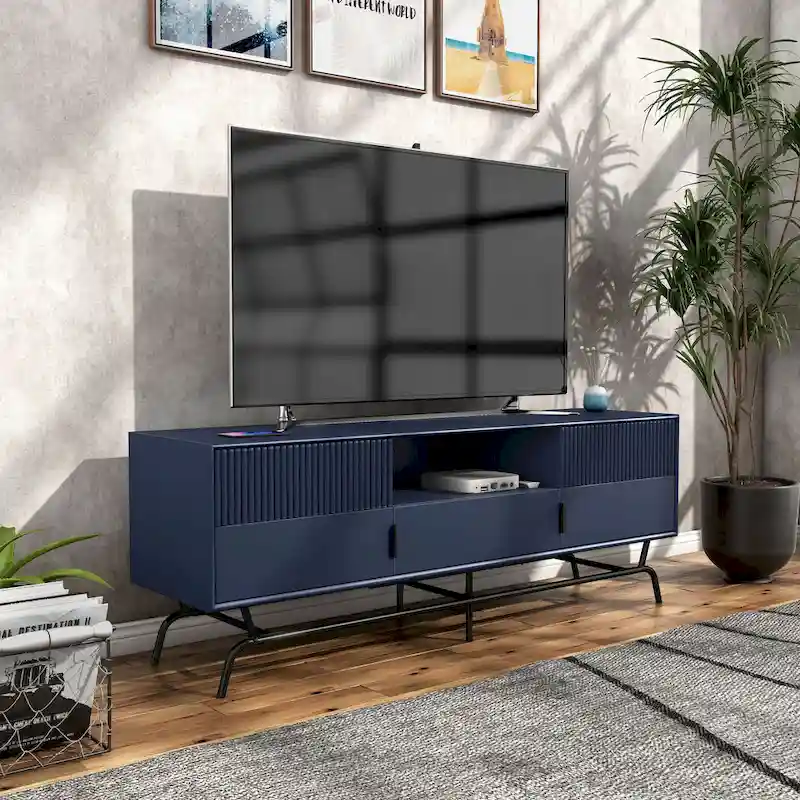 DH BASIC Modern 60-inch 3-Drawer Media Cabinet TV Stand with Cable Hole by Denhour