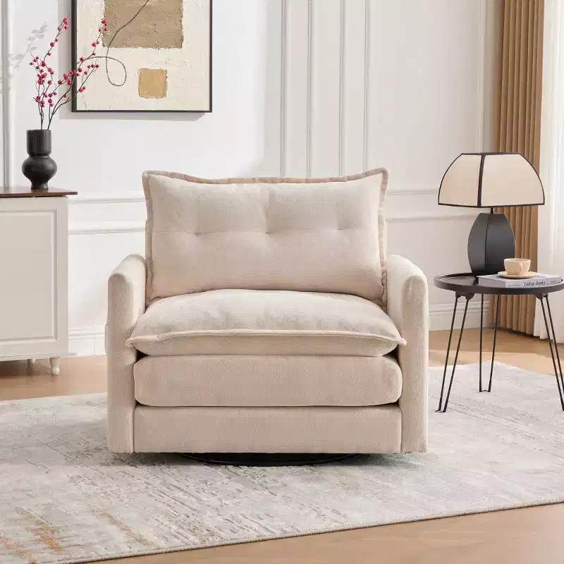 Modern Swivel Accent Chair with Cushioned Seat, Chenille Single Sofa Chair, 360 Rotating Barrel Chair for Living Room or Apartment-Panipeachy