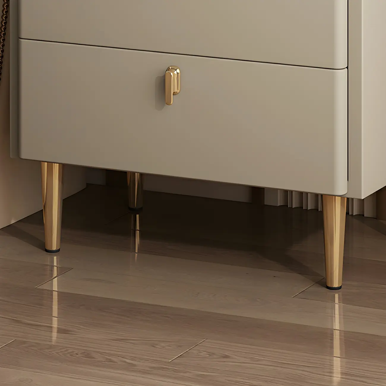 Modern Leather Stone Top Gold Accents 2-Drawer Nightstand