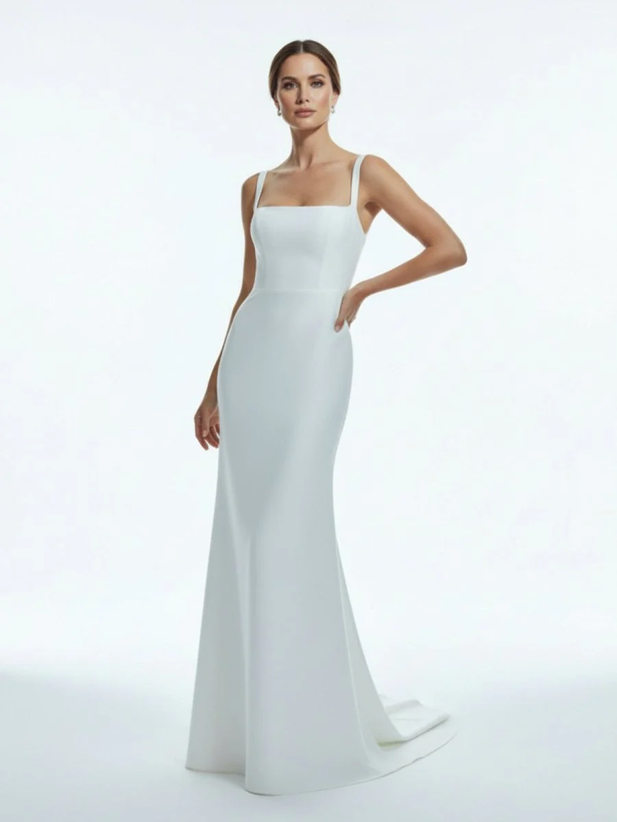 Simple Mermaid Square Neck Satin Wedding Dresses