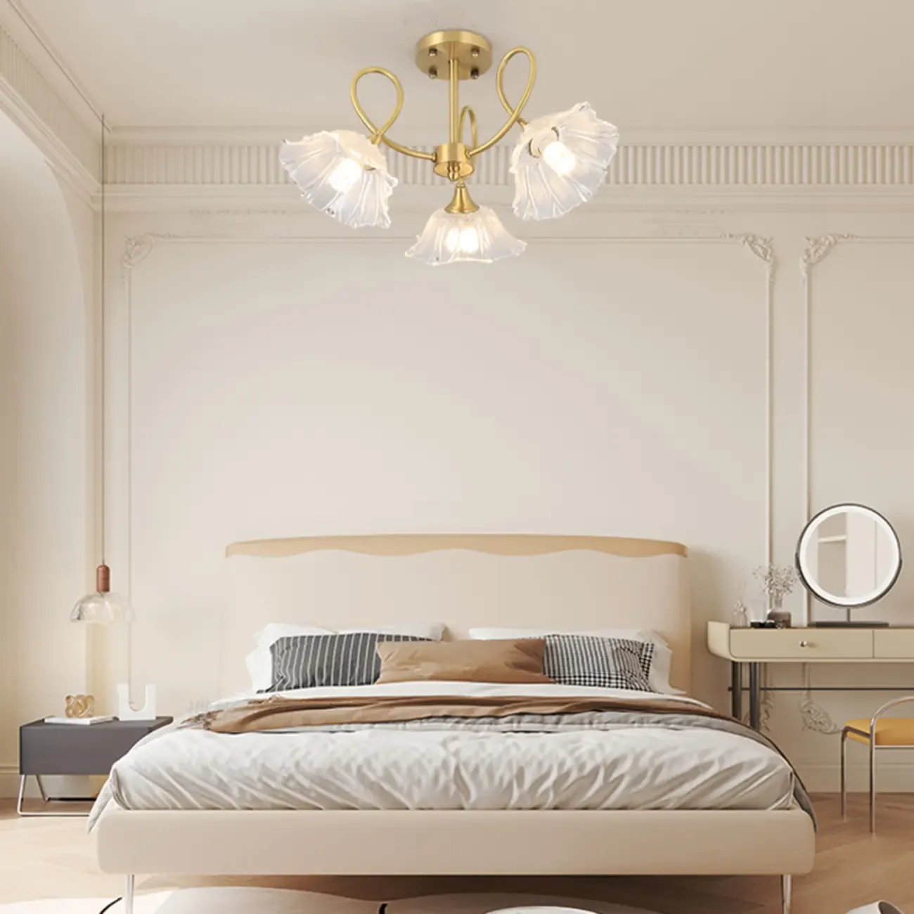 Flower Shaped Modern Gold Semi-Flush Ceiling Light with 3-Light
