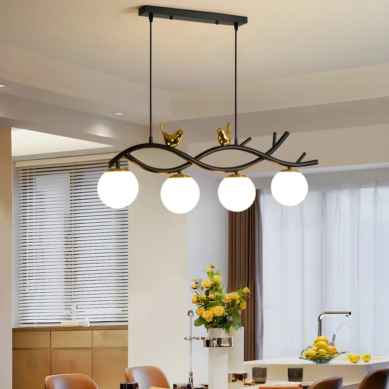 Industrial Black Globe 4-Light Kitchen Island Pendant Light