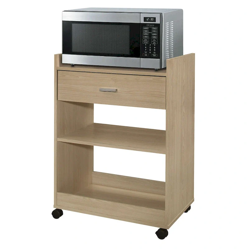 Kitchen Island Microwave Serving Cart Cabinet with Drawer and Shelfs for Storage (Beech)