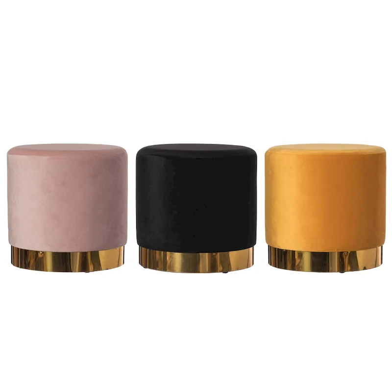 Modern Round Velvet Fabric Standard Ottoman Stool with Gold Base