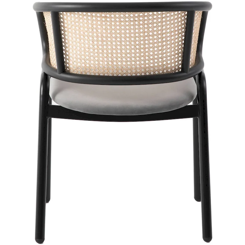 Wicker Back Dining Chair with Velvet Seat and Metal Legs