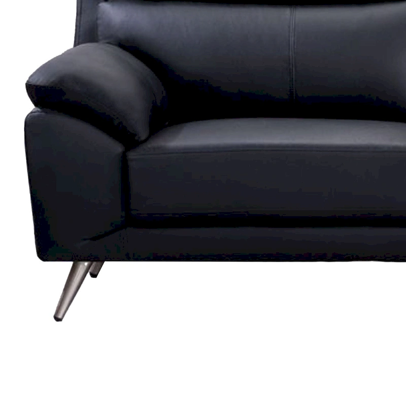 Justin Sofa, Black Top Grain Leather, Foam Cushions, Steel Legs, 80 Inch