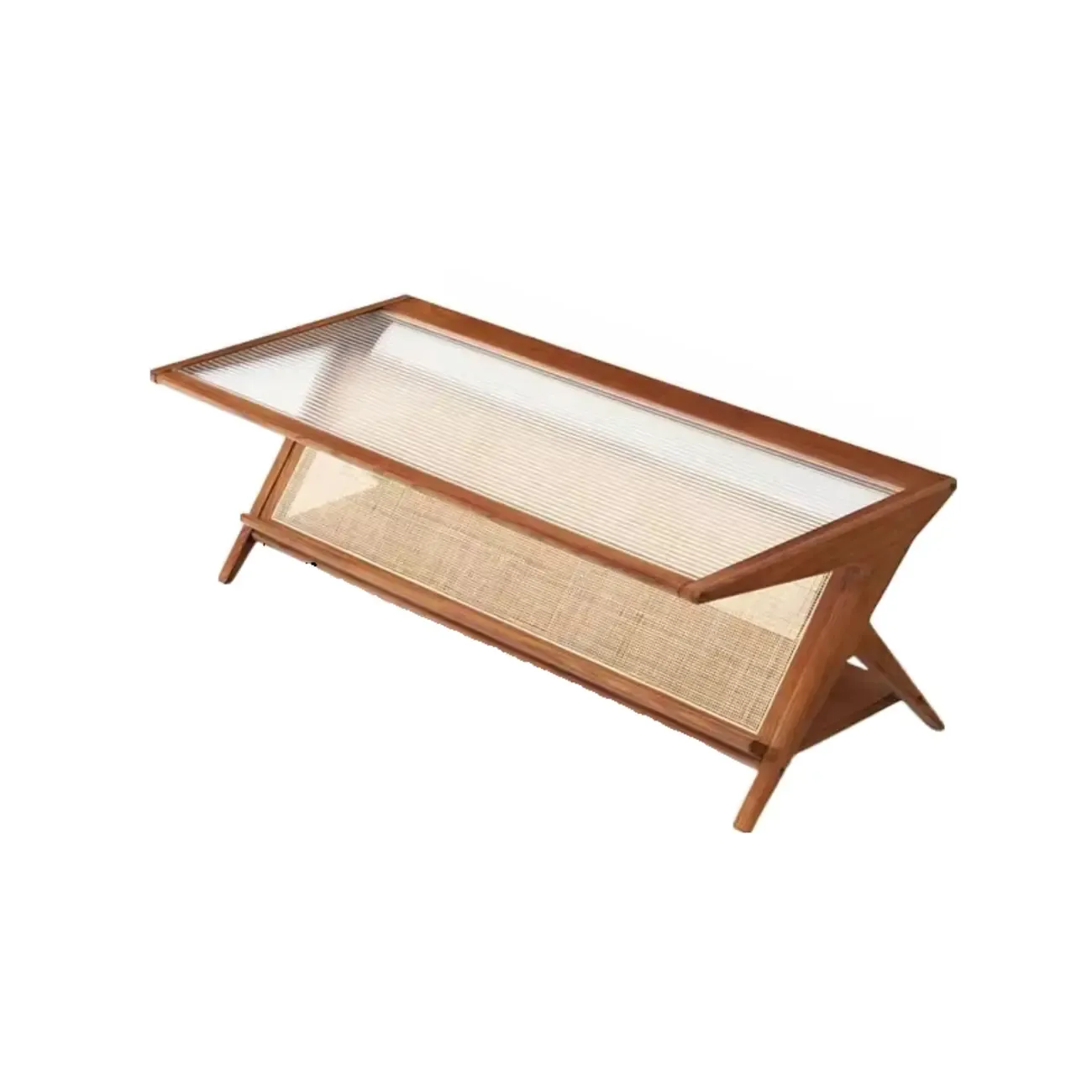 Modern Brown Rectangle Glass Wood Coffee Table with Shelf