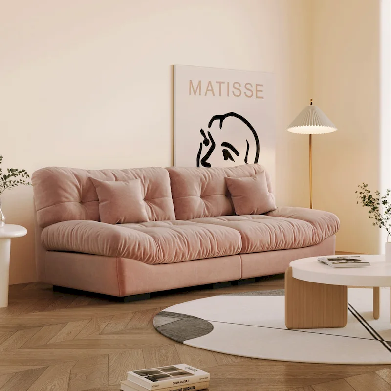 Tufted Sofa - Beige/Grey/Pink, Modern Design, Seats 3