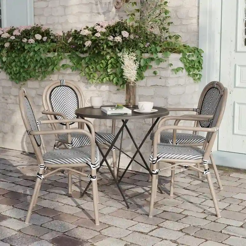 4 Pack All-Weather Commercial Paris Chairs with Arms and metal Frames - N/A