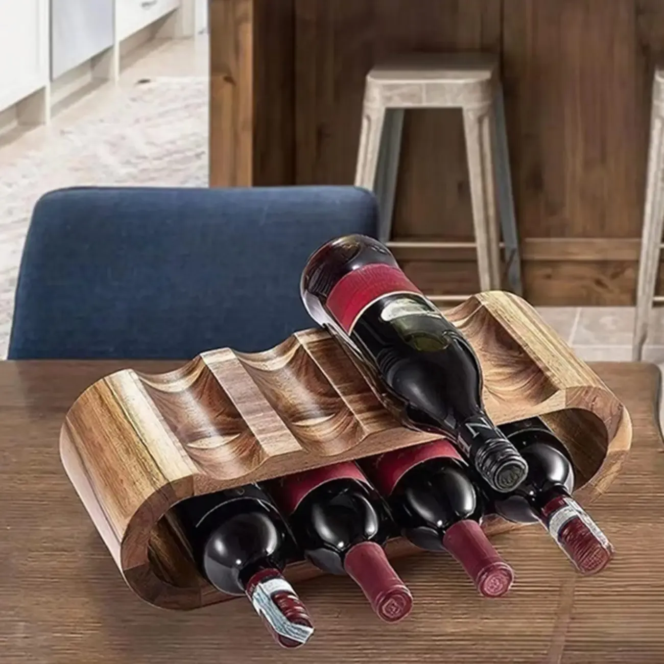 Elliptical Brown Wooden Stackable Wine Rack 8 Bottles Holder