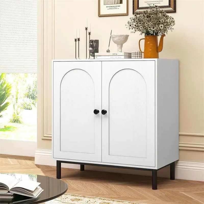 White Wood Finish Sideboard Buffet Cabinet with Doors – 1-Person