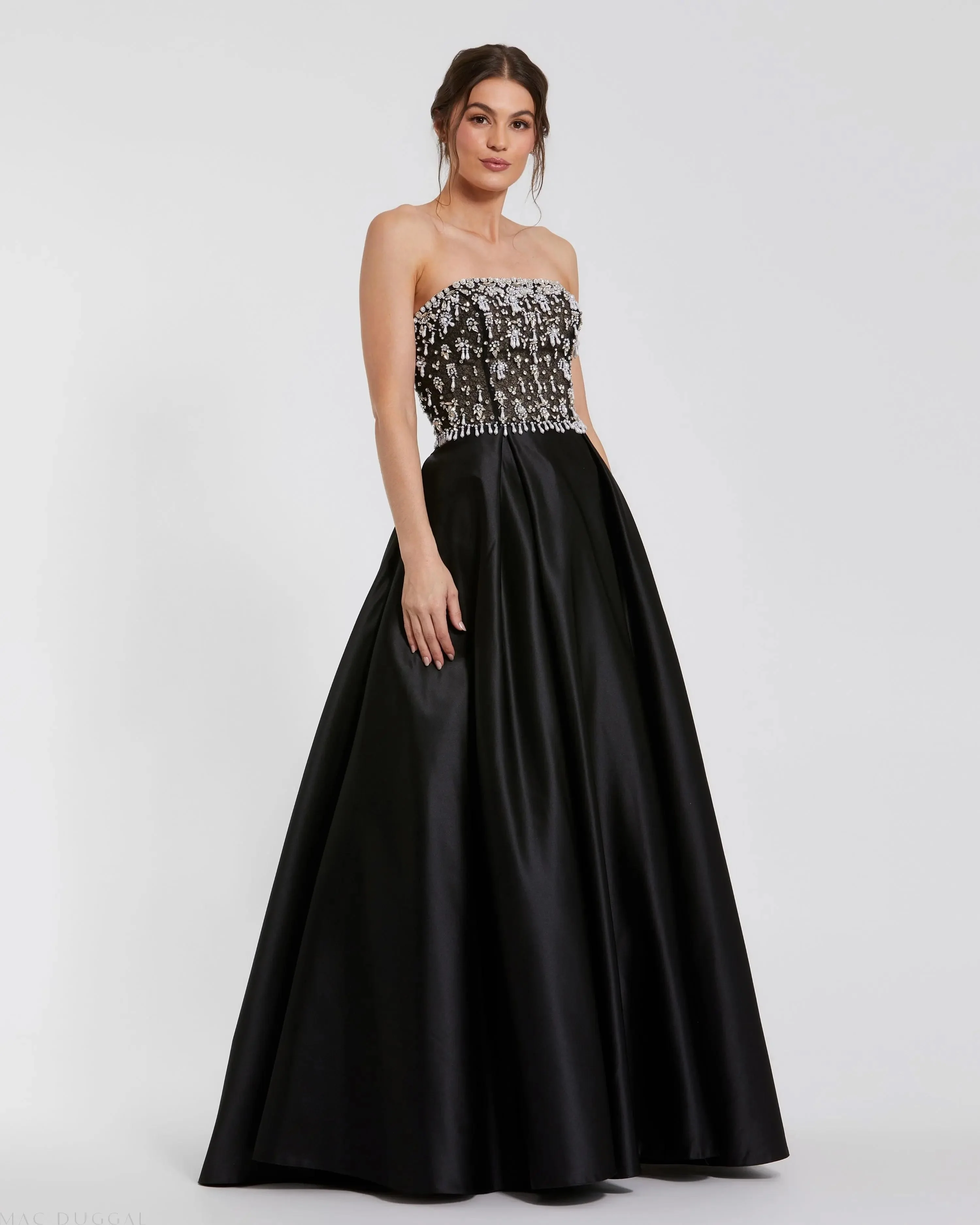 Black Strapless Embellished Top Satin Ballgown