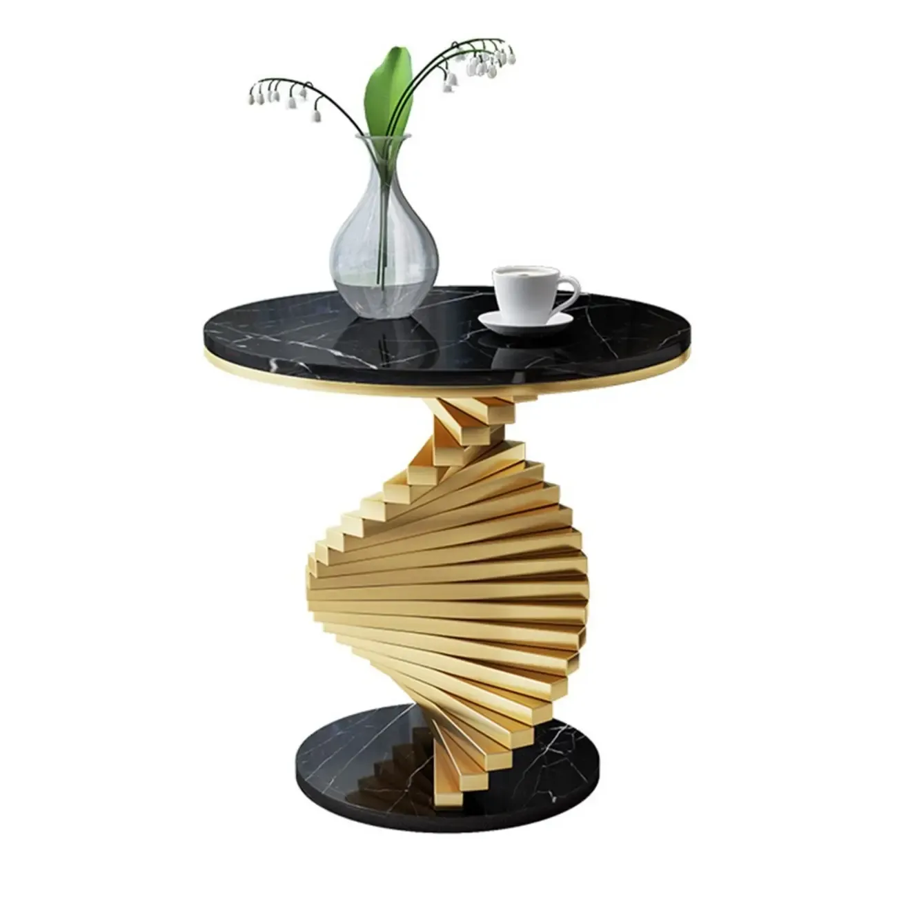 Modern Marble Round Spiral Base Sofa Side Table