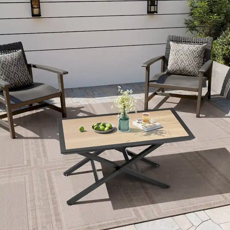 All Weather Patio Outdoor Coffee Table Adjustable Lift Height Aluminum Tea Table - See Picture