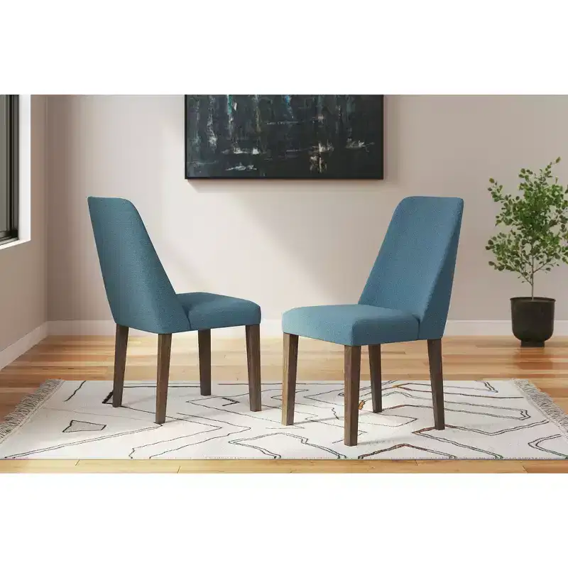 Signature Design by Ashley Lyncott Contemporary Dining Room Upholstered Side Chair with Foam Cushion, Set of 2, Blue & Brown