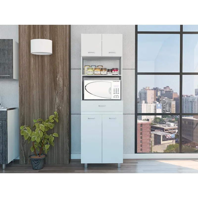 Caribe Microwave Cabinet, Four Legs, One Drawer, Double Door, One Shelf -White