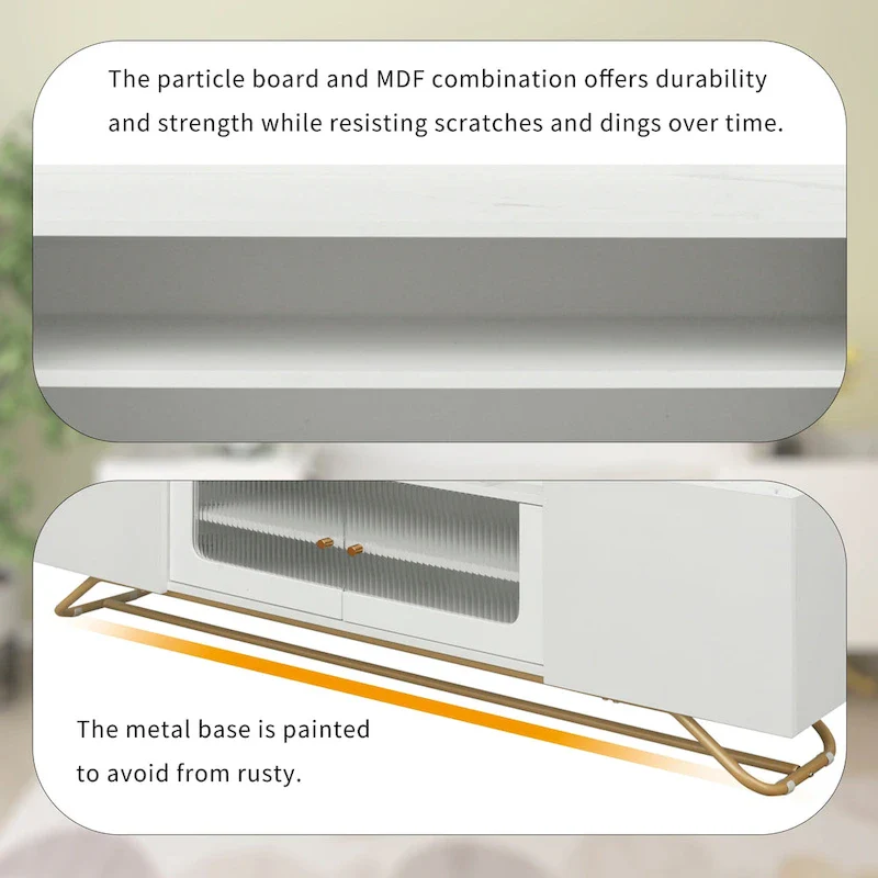 TV Console Table with Gold Frame Base