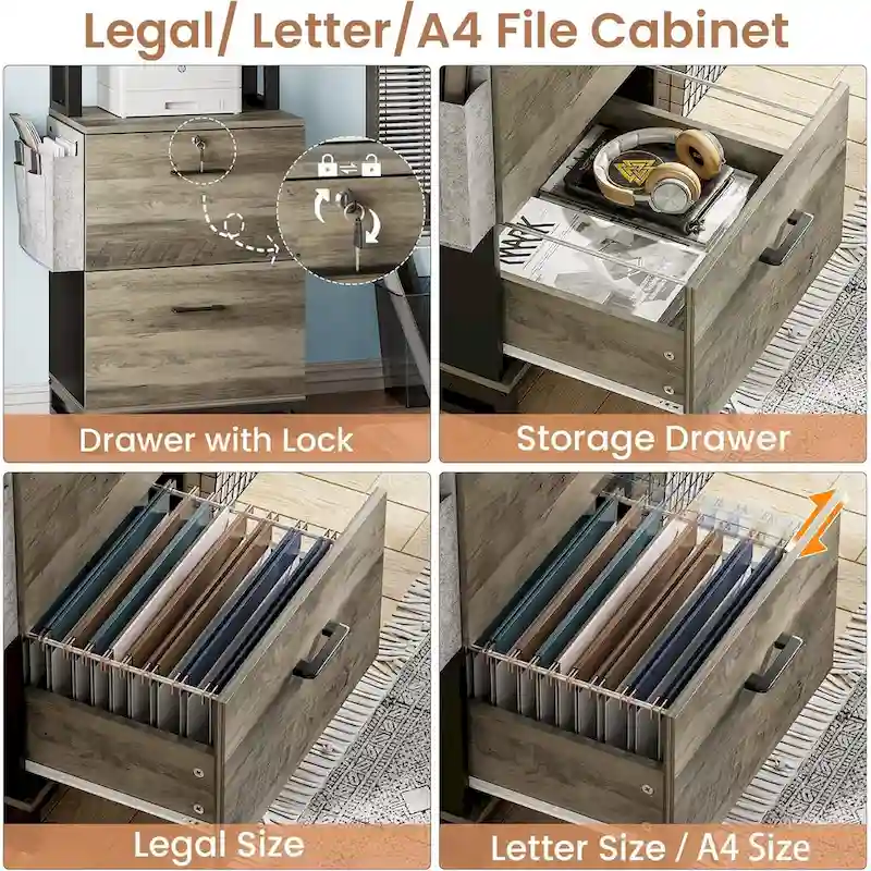 File Cabinet 2 Drawer Lock Filing Cabinet Printer Stand Bookshelves