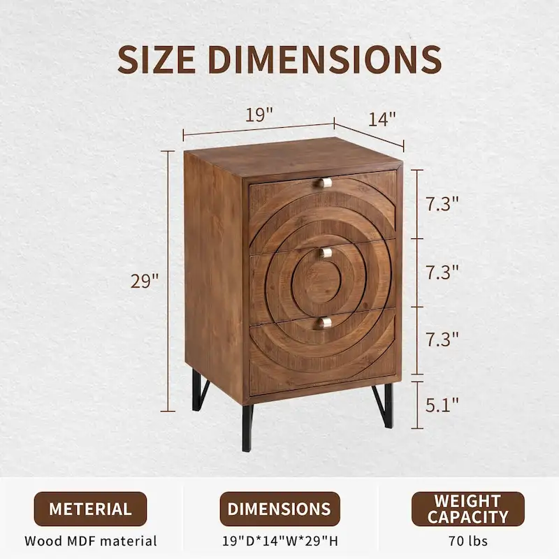 COSIEST Solid Wood Brown Nightstands w Drawers