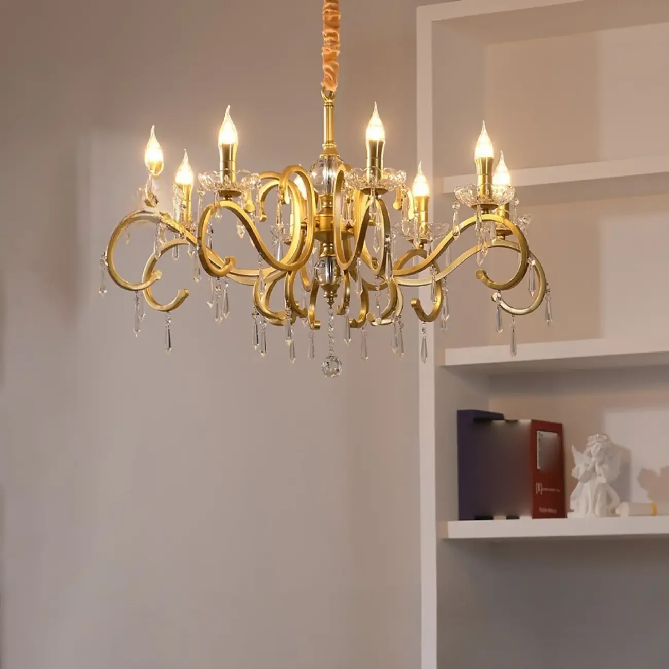 French Gold Crystal Candelabra Chandelier