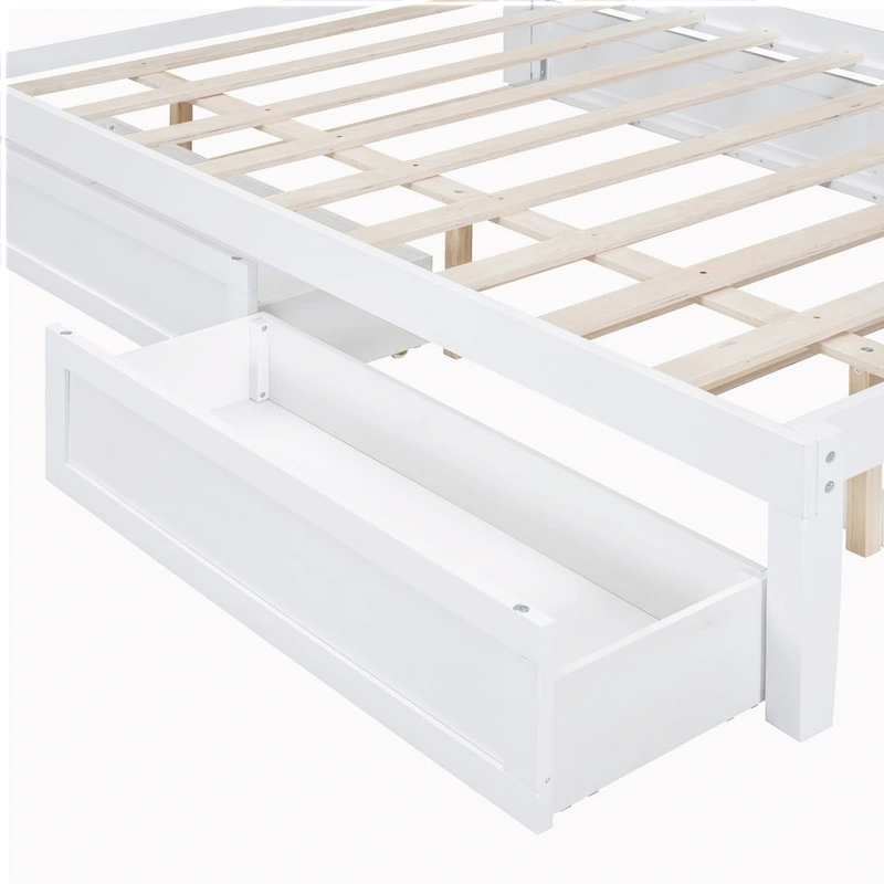 Elegant Bed Frame with Rattan Headboard and Sockets