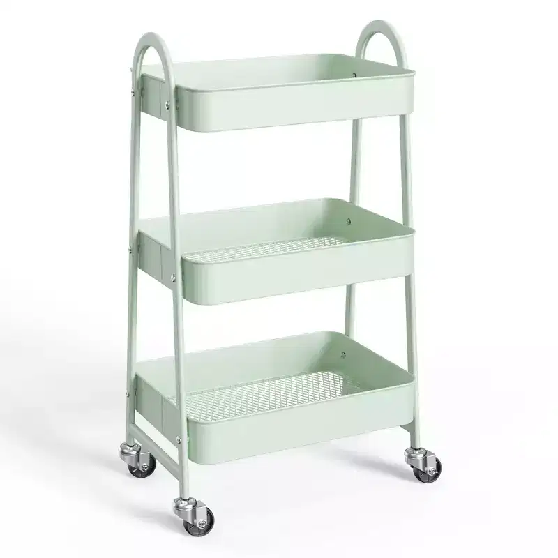 Metal Utility Storage Organizer, 3 Tier Small Rolling Cart Trolley for Kitchen, Bathroom, Laundry Room, Bar, Office Shelves
