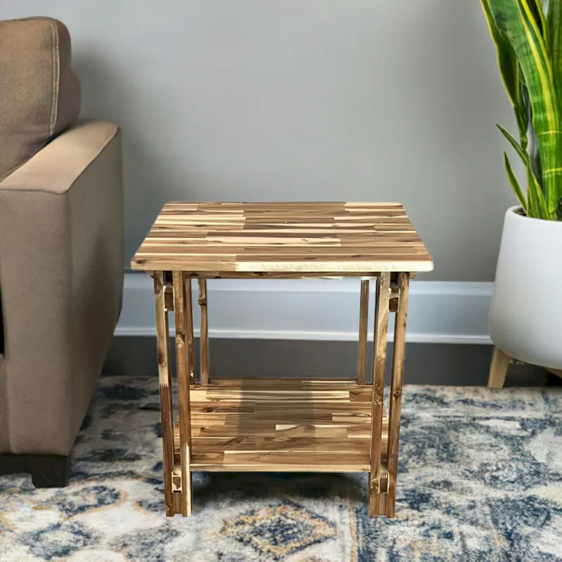 Acacia Wood Architectural End Table with Shelf
