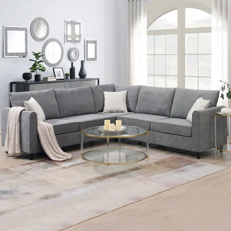 91-inch Modern L-shaped Upholstered Sectional Sofa with Three Pillows - 91W x 91D x 33.5H