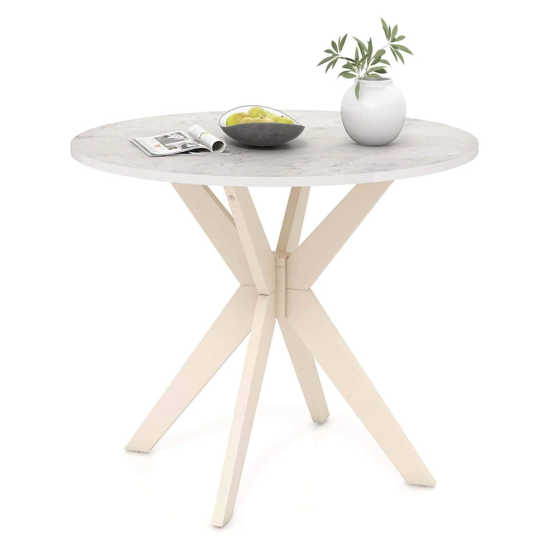 Costway Round Dining Table 36  Faux Marble Tabletop Rubber Wood Legs - See Details