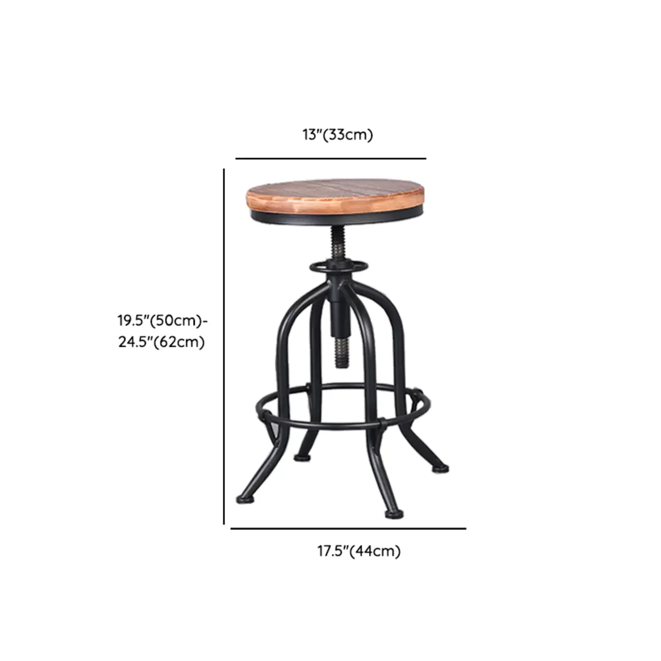 Industrial Round Adjustable Wooden Metal Bar Stools With Backs