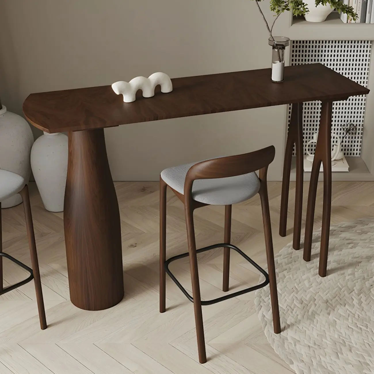 Mid-Century Modern Wood Faux Leather Bar Stool