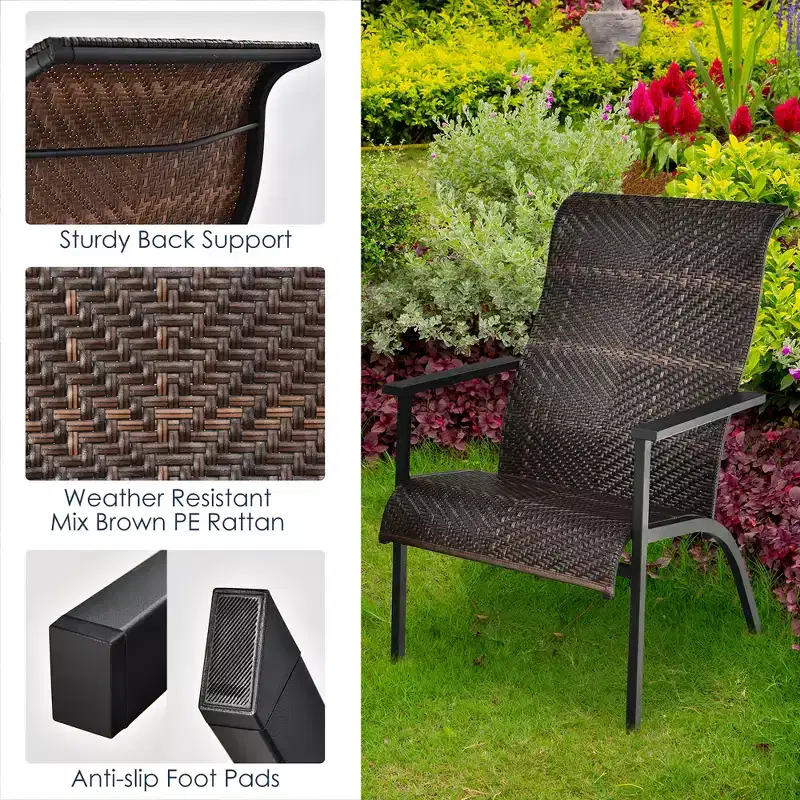 Costway 3 PCS Patio Rattan Bistro Set High Backrest Armrest SideTable Mix Gray\Mix Brown
