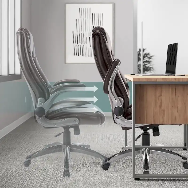Leather Executive Office Chair- High Back Home Computer Desk Chair with Padded Flip-up Arms, Adjustable Tilt Lock