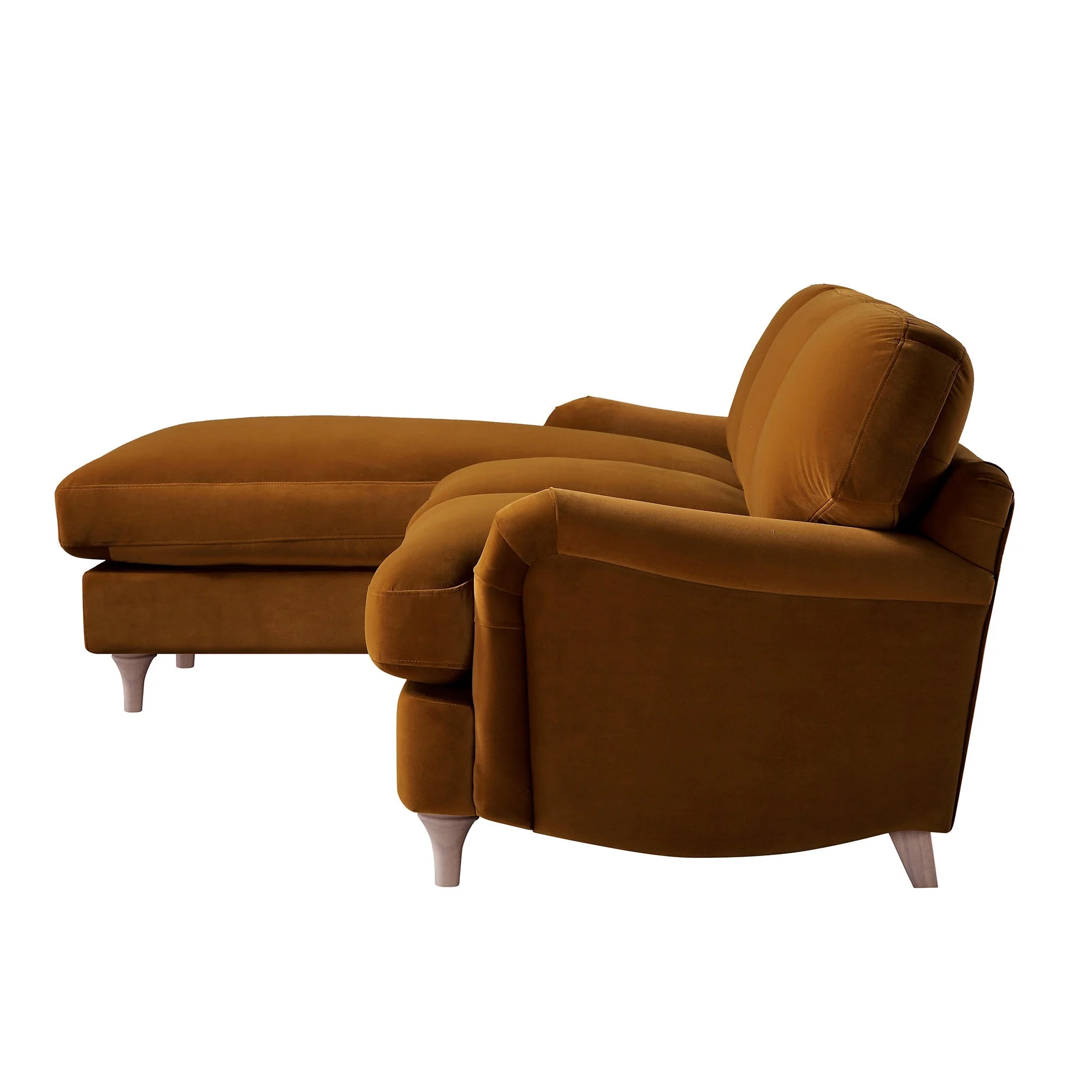 Cinnamon Velvet Sofa, Grande Chaise Sofa Left Hand Facing