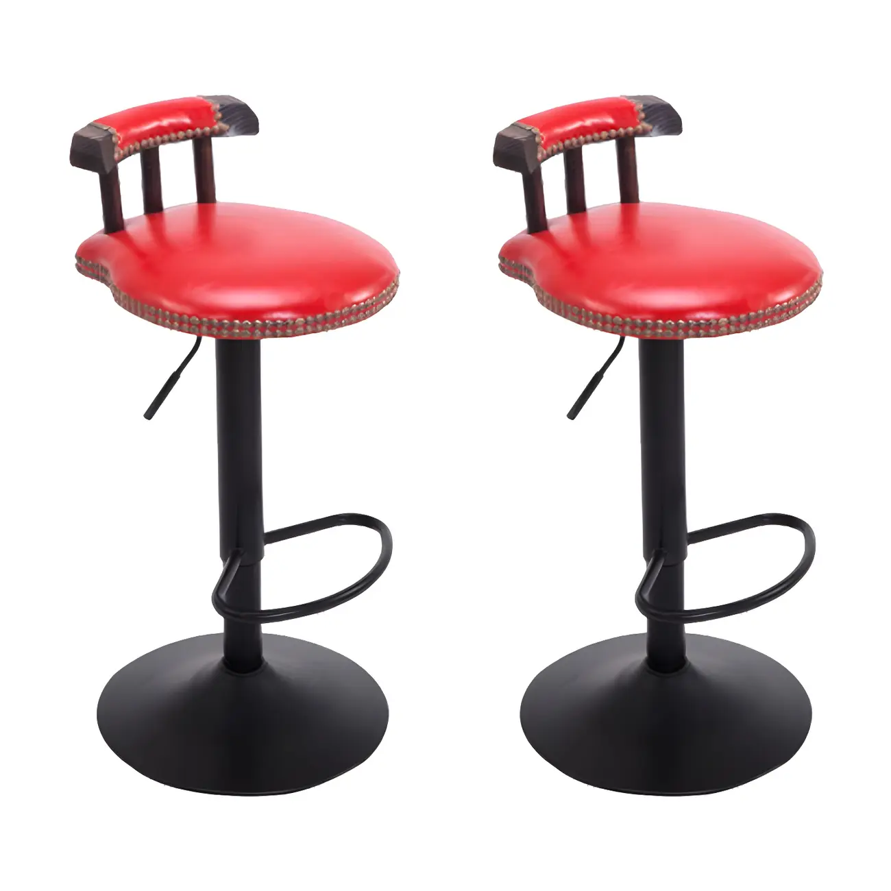 Industrial Round Leather Adjustable Bar Stools