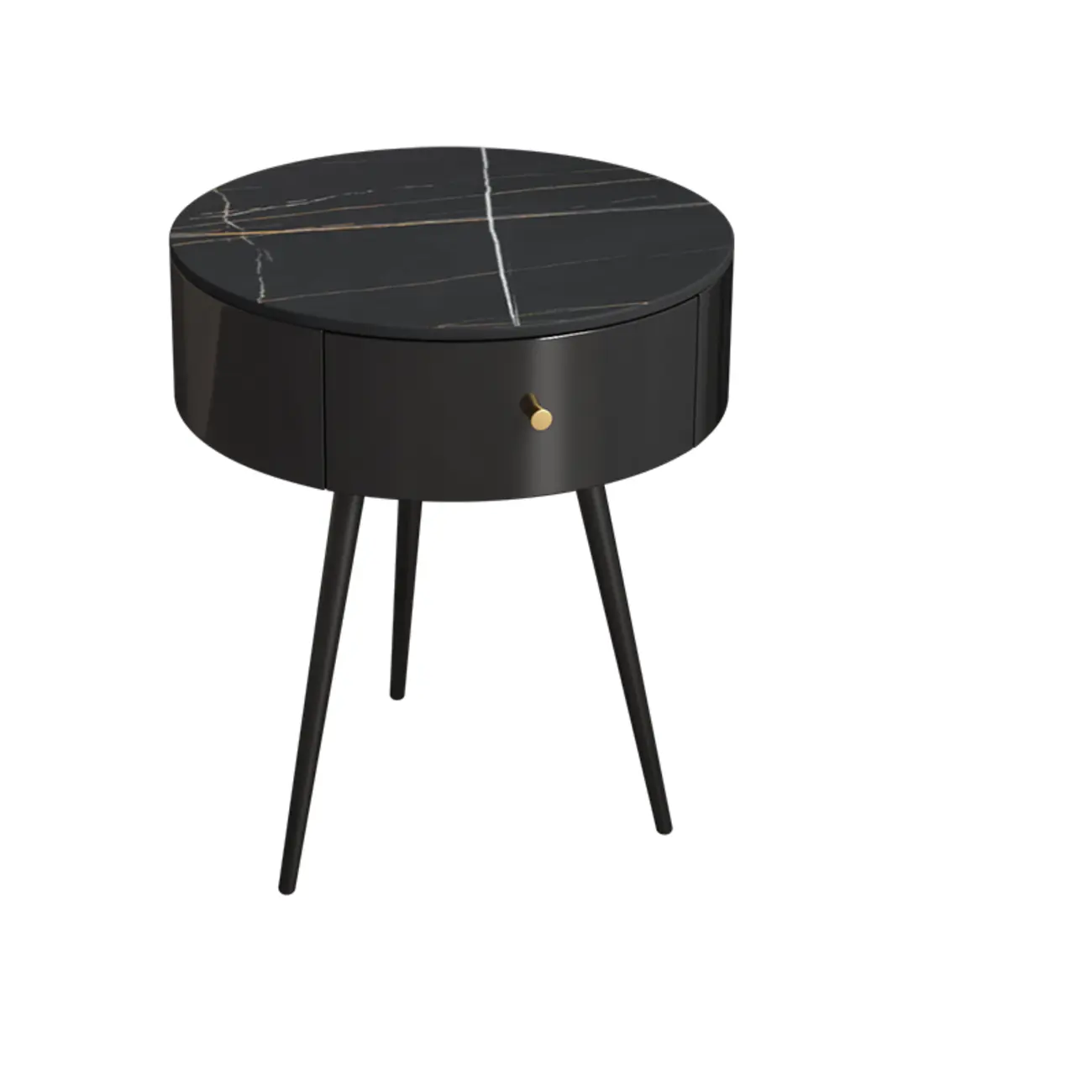 Modern Sintered Stone Top Round Drawer Tripod Nightstand