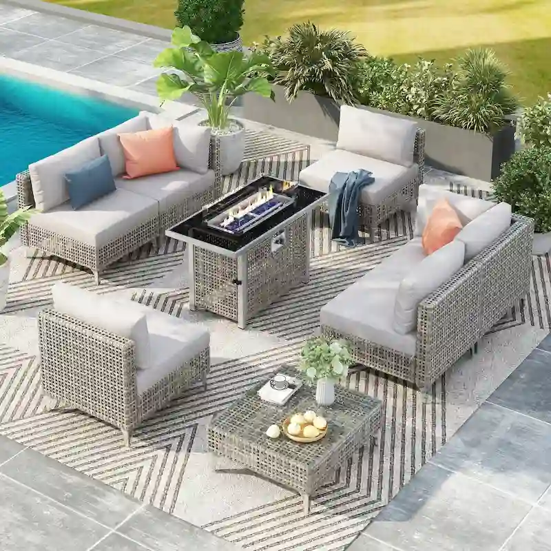 Patio Conversation Set w60,000 BTU Propane Fire Pit Table, End Table