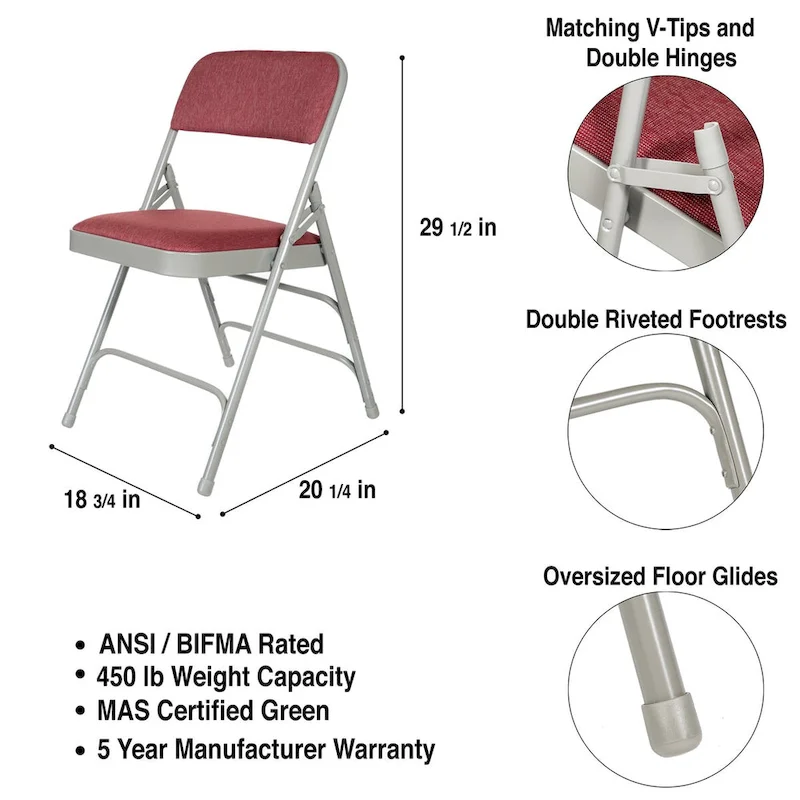 Hampden Furnishings Bernadine Collection Fabric Triple Brace Folding Chair, Pack of 4