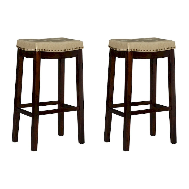 Linon Willamette Backless Barstool with Faux Leather Seat (Set of 2)