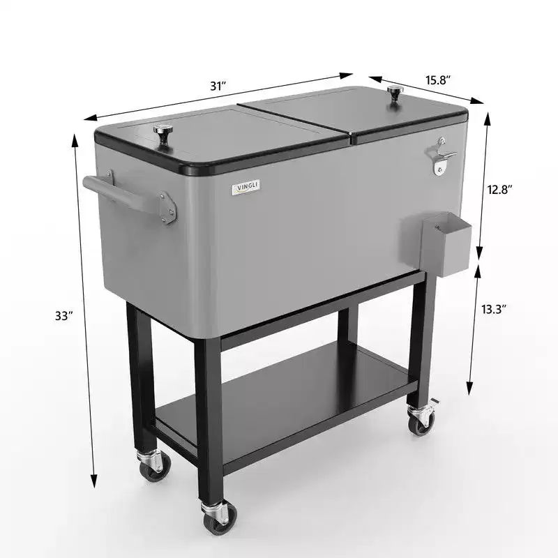 Karl Home Silver Gray 80 Qt. Double-Tray Rolling Cooler