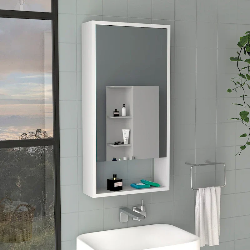 Black / White / Gray Mirrored Medicine Cabinet with 1 Shelf, Single